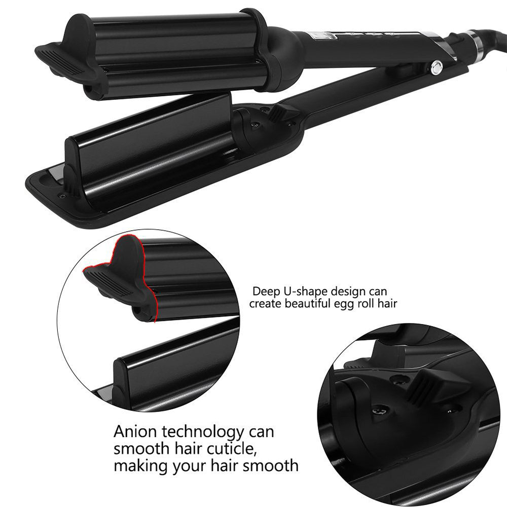 Deep U-Shaped Water Ripple Curling Iron with LCD Display