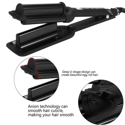 Deep U-Shaped Water Ripple Curling Iron with LCD Display