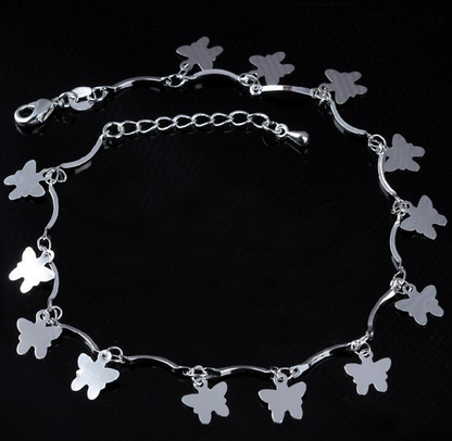 Silver Double Layer Star and Heart Charm Anklet