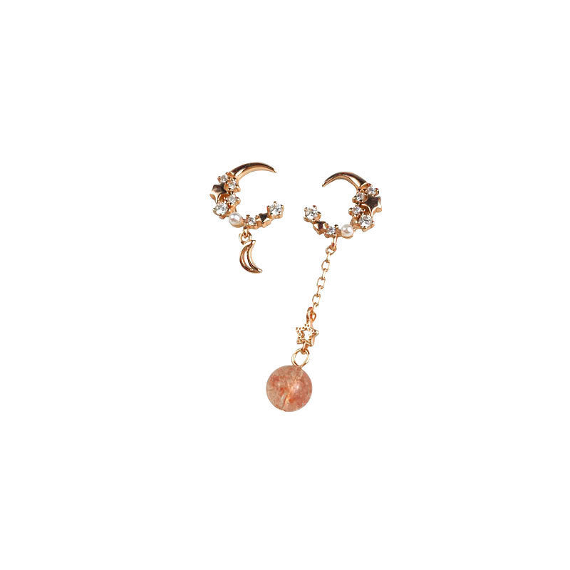 S925 Silver Moonstone Strawberry Quartz Earrings
