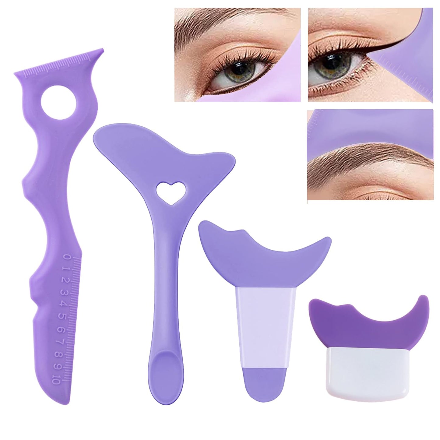 4 Pcs All In One Eyeliner Stencils Wing Tips + Eyelash Stencils Pad + Eyeshadow Baffle Multi-Purpose Eye Makeup Tool for Winged Eyeliner - Purple