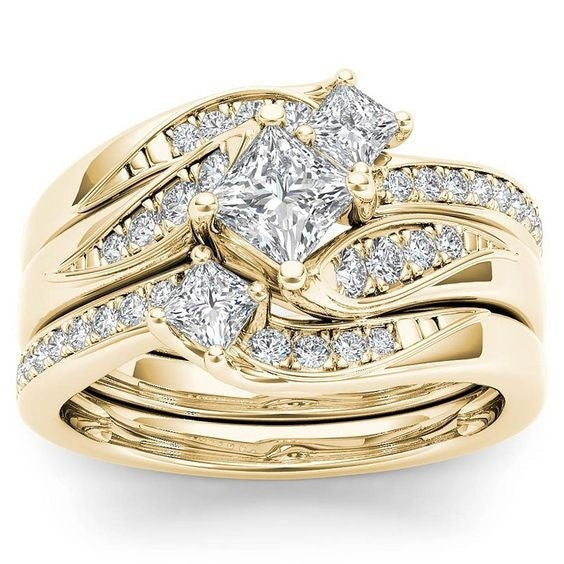18k Gold Electroplated Rose Gold Diamond Zircon Ring