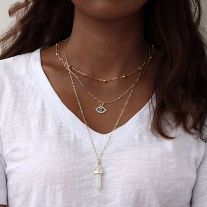 Fashionable Multi-Layer Necklace with Diamond Pendant