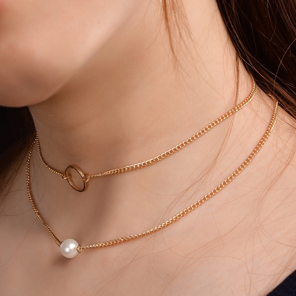 Fashionable Minimalist Multi-Layer Pearl Necklace Set