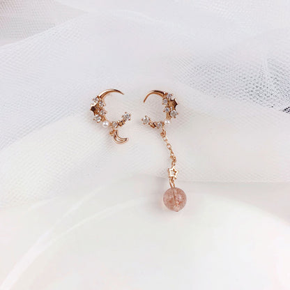 S925 Silver Moonstone Strawberry Quartz Earrings