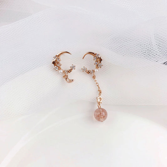 S925 Silver Moonstone Strawberry Quartz Earrings