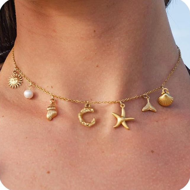 26 Bamboo Letter Necklace - Starfish, Shell & Conch Design