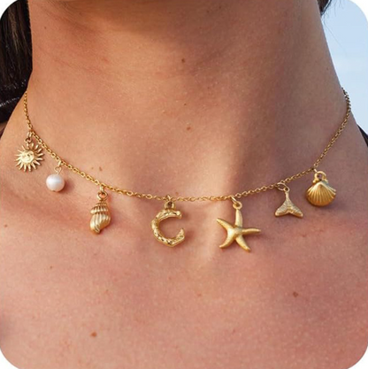 26 Bamboo Letter Necklace - Starfish, Shell & Conch Design