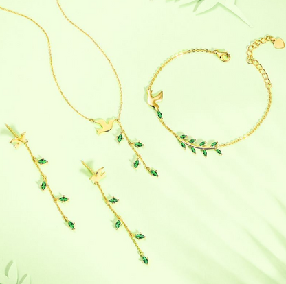 Silver Dove Necklace with Leaf Pendant - Stylish & Minimalist