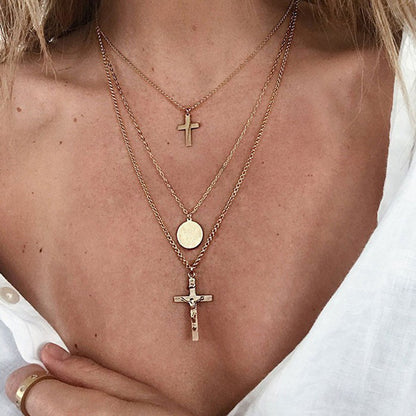 Layered Cross Pendant Necklace