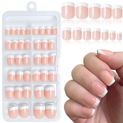 LuckForever Short French Tip Press on Nails Square Fake Nails with Glue & Tabs 144pc White French Tips Glue on Nails Press on Nails Short Fake Nails Squoval False Nails French Acrylic Nails Tips