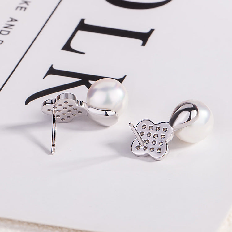 Korean Style Clover Pearl Earrings with S925 Silver