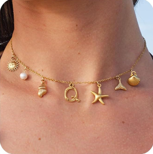 26 Bamboo Letter Necklace - Starfish, Shell & Conch Design