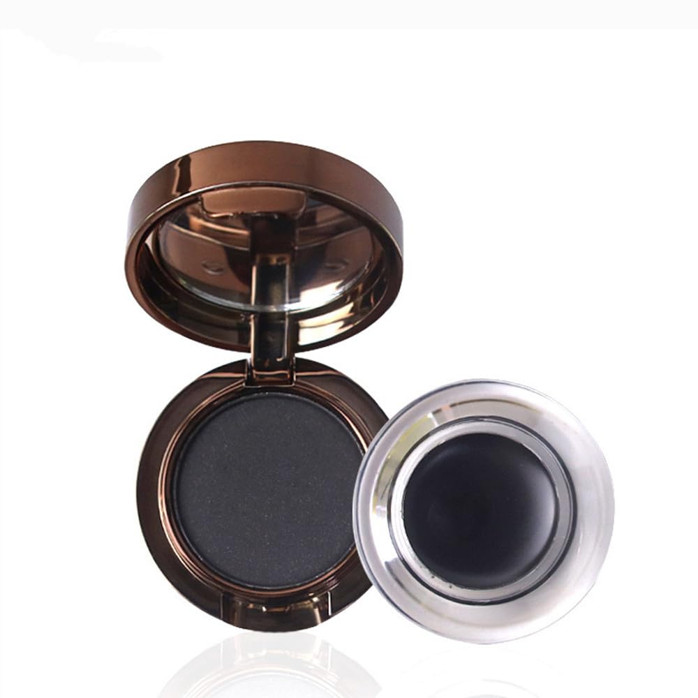 Eyeliner & Eyebrow Powder Makeup Set Anti-Smudge Long Eyeliner Gel Professional Waterproof Long-Lasting Eyeliner Brow Kit with Dual-ended Brush (02# Dark Brown)