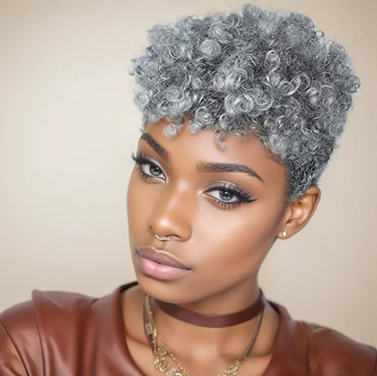 BeiSD Short Afro Curly Synthetic Wigs for Black Women Gray Short Curly Wigs for African American Women Girls Short Hairstyles