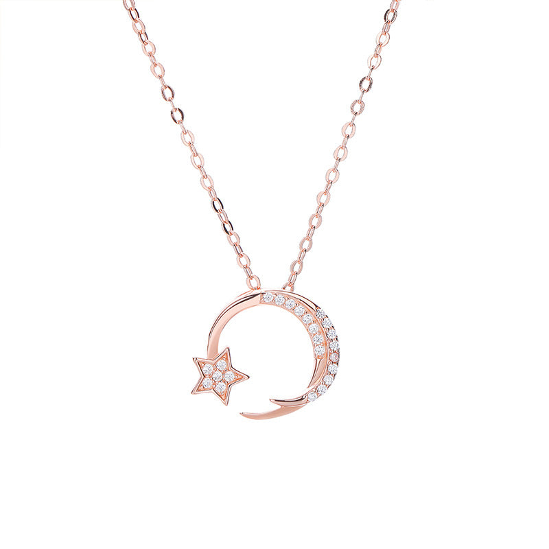 S925 Silver Star and Moon Pendant Necklace