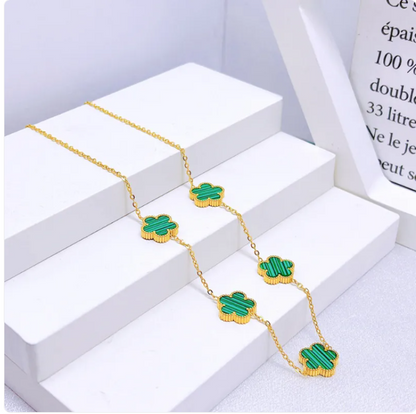 Elegant Five-Leaf Flower Jewelry Set – Titanium Steel Bracelet, Necklace & Stud Earrings