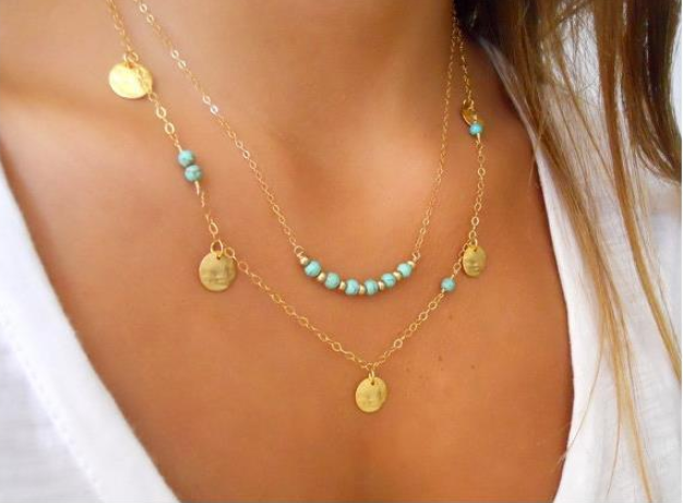 Multi-Layer Turquoise Pendant Necklace for Collarbones