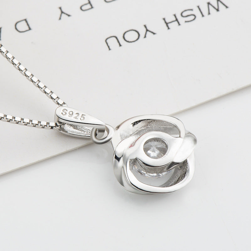 Rose Pendant Necklace with S925 Silver and Zirconia