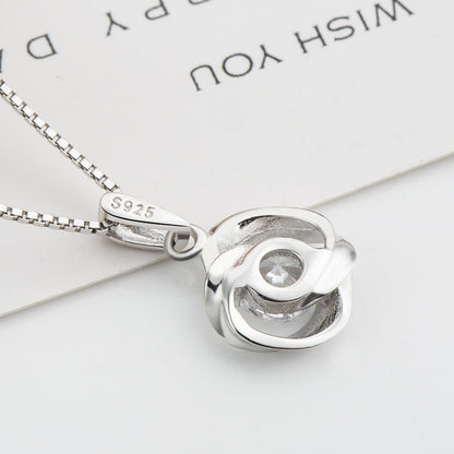 Rose Pendant Necklace with S925 Silver and Zirconia