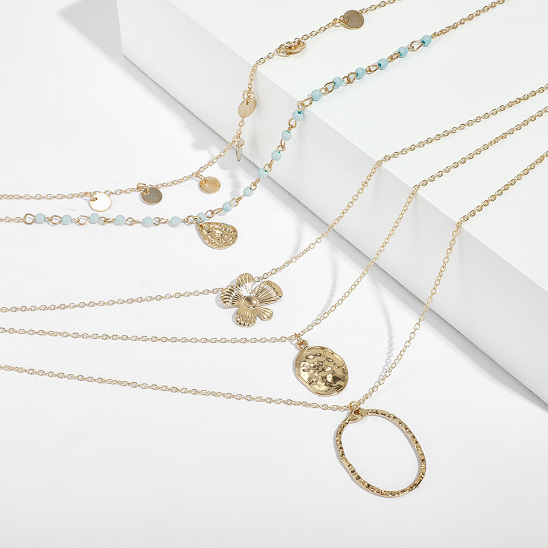 Fashionable Multi-Layer Turquoise Floral Necklace