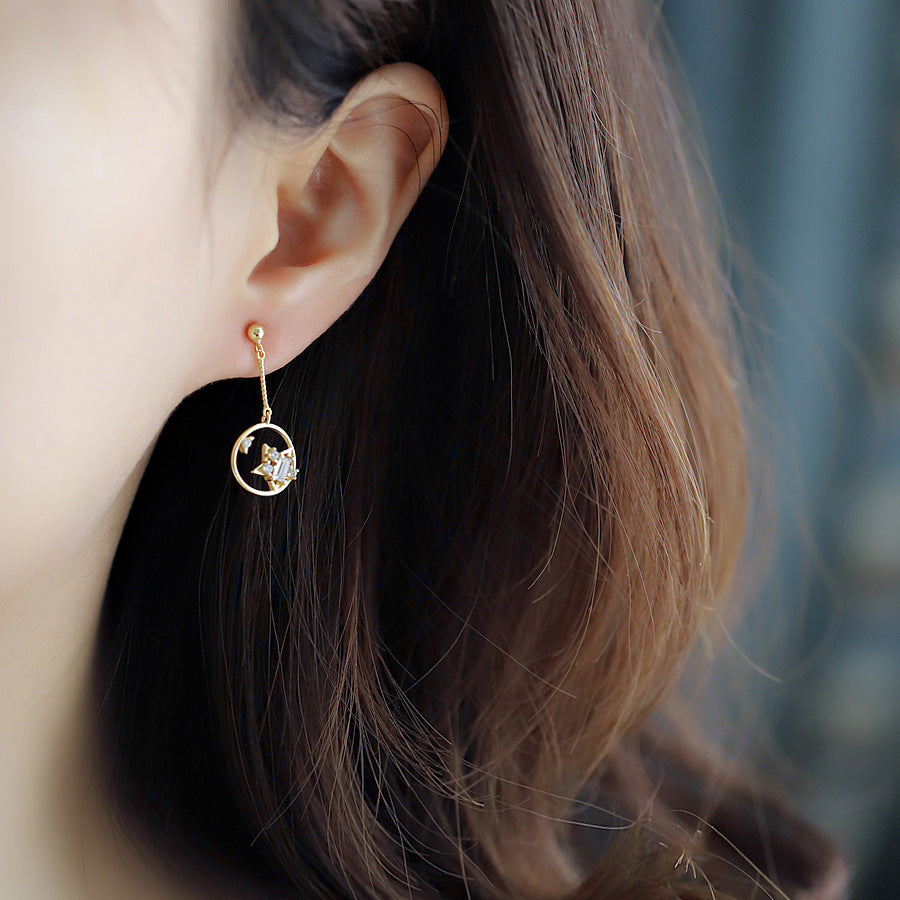 S925 Silver Star and Moon Earrings with Zirconia