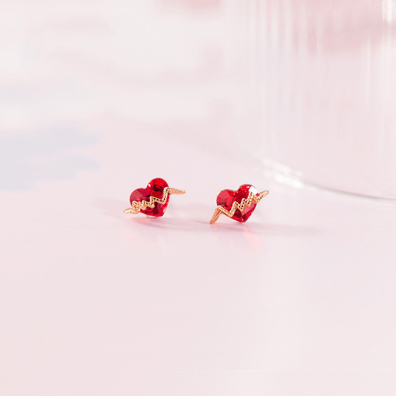 Korean Style S925 Silver Heart Zirconia Earrings