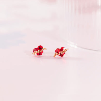 Korean Style S925 Silver Heart Zirconia Earrings
