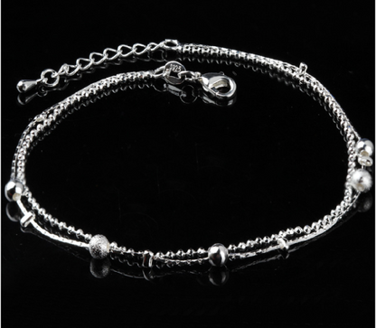Silver Double Layer Star and Heart Charm Anklet