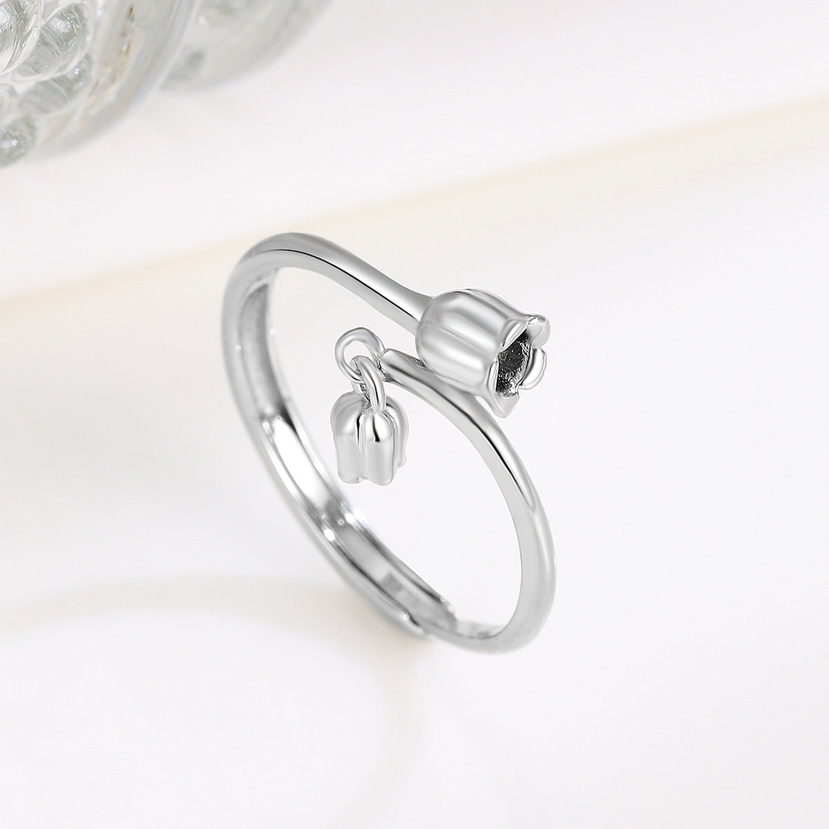 S925 Silver Elegant Flower Open Ring for Women