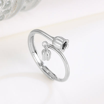 S925 Silver Elegant Flower Open Ring for Women