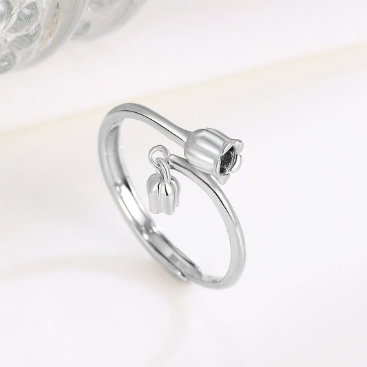 S925 Silver Elegant Flower Open Ring for Women