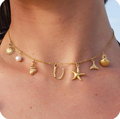 26 Bamboo Letter Necklace - Starfish, Shell & Conch Design