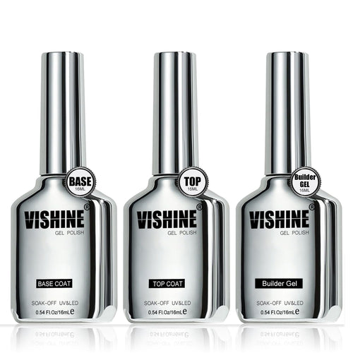 Vishine 3PCS 16ml Top Coat Builder Gel and Base Coat Set No Wipe Gel Top Coat Base Gel Builder Extension Gel for Nails Art Long Lasting Nail Protection Soak Off LED Gel