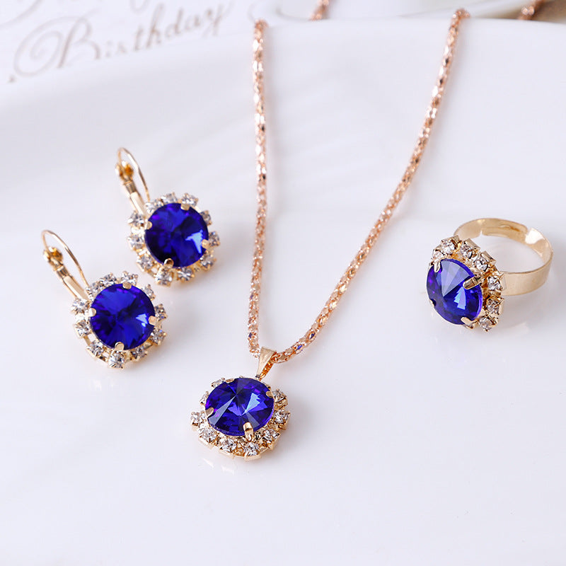 Fashion Crystal Jewelry Set: Necklace, Earrings, Ring