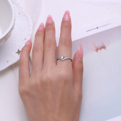 Sterling Silver Heart Moonstone Arrow Ring for Women