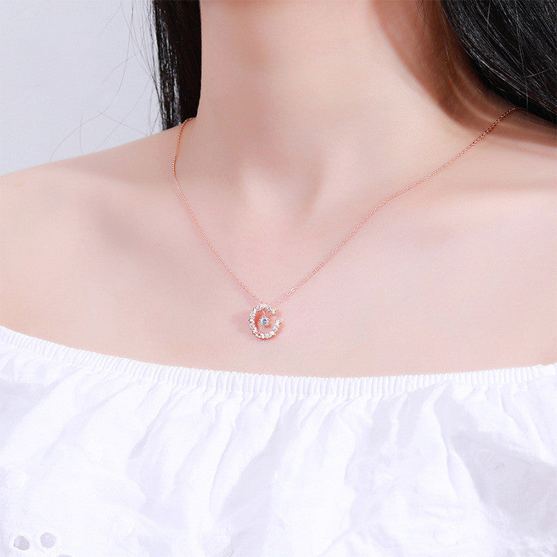 Rose Gold Diamond Zirconia Pendant Necklace S925 Silver