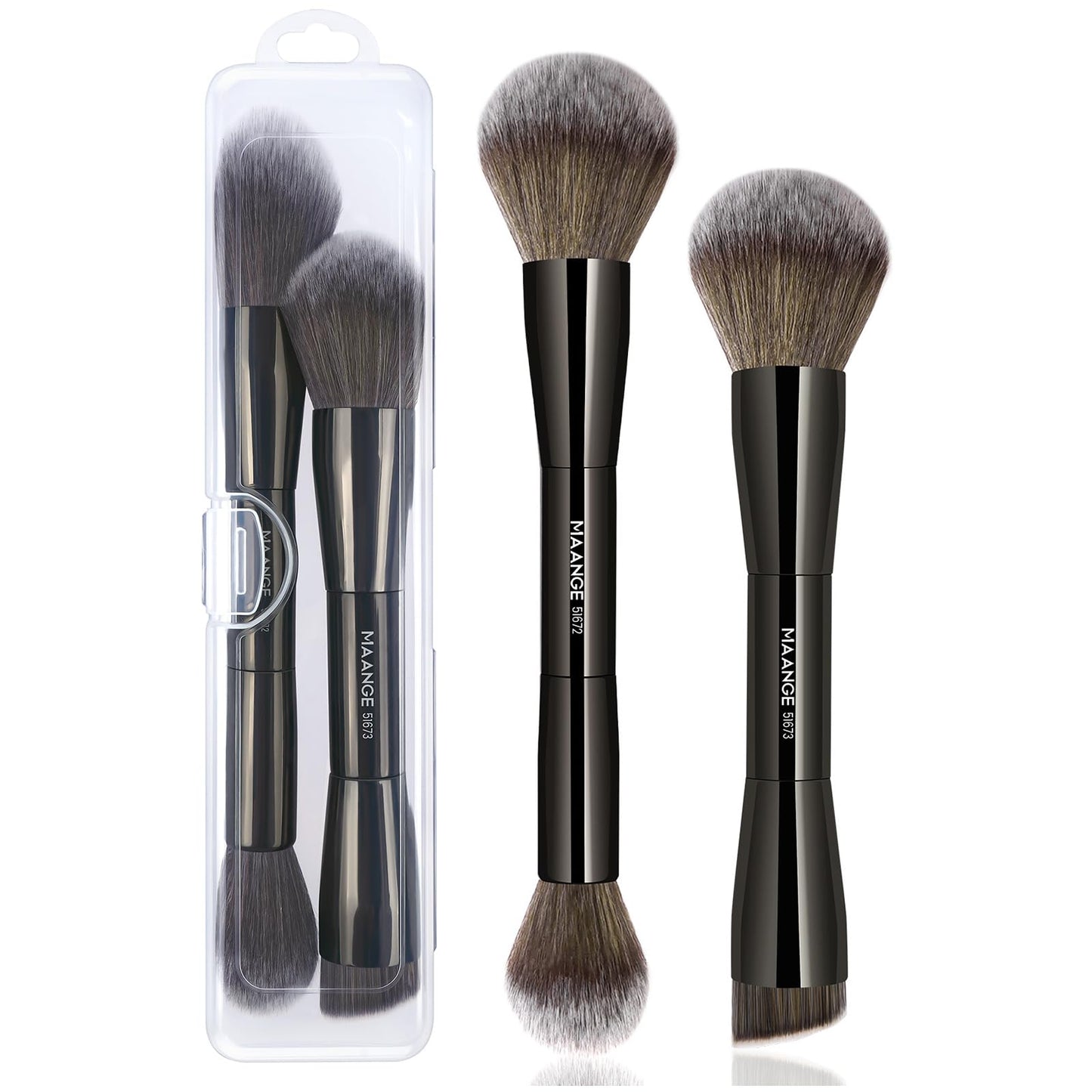 MAANGE Foundation Makeup Brushes 2Pcs Double Ended Makeup Brush for Blending Liquid Powder Concealer Cream Blush Buffe (Brown)