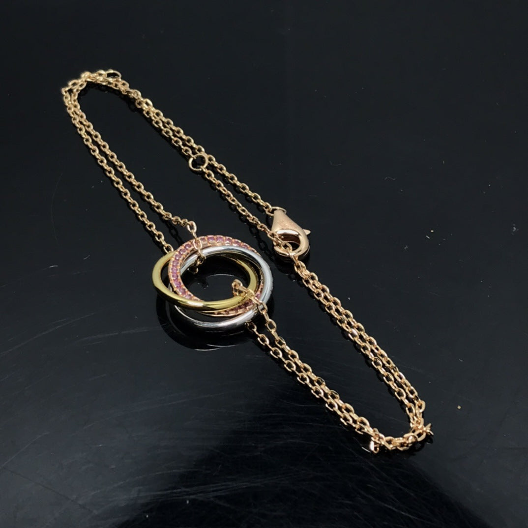 18K Rose Gold Three-Ring Diamond Bracelet for Women