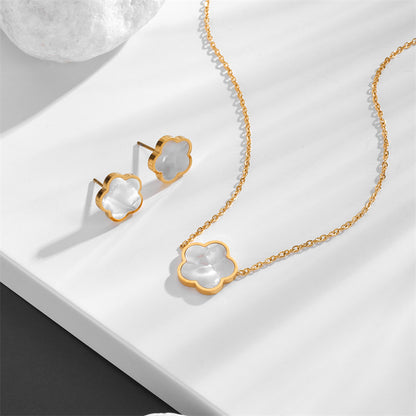 Titanium Steel Five-Petal Flower Necklace and Earring Set