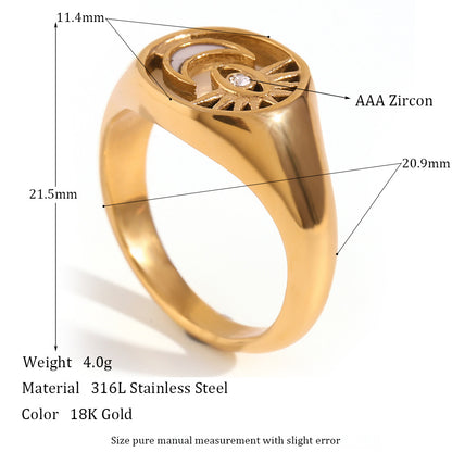 18K Gold Plated Stainless Steel Sun Moon Eye Ring