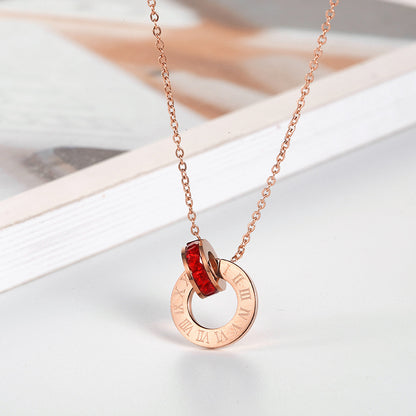 18K Rose Gold Titanium Steel Diamond Ring Necklace