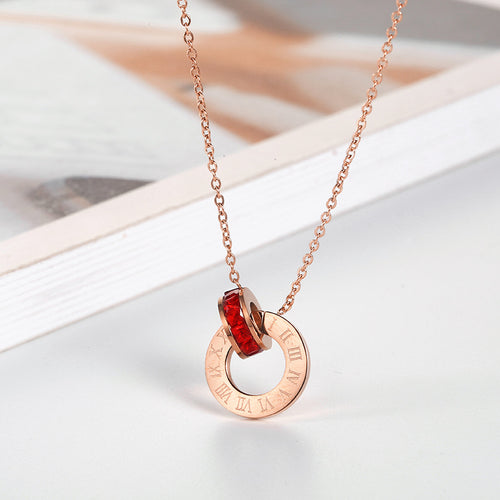 18K Rose Gold Titanium Steel Diamond Ring Necklace