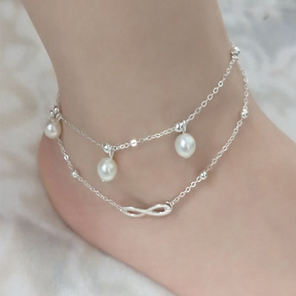 Double Layer Pearl Anklet - Handmade Beaded Foot Jewelry