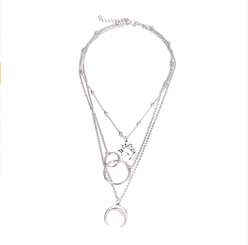 Layered Moon Map Necklace - Bohemian Style Pendant