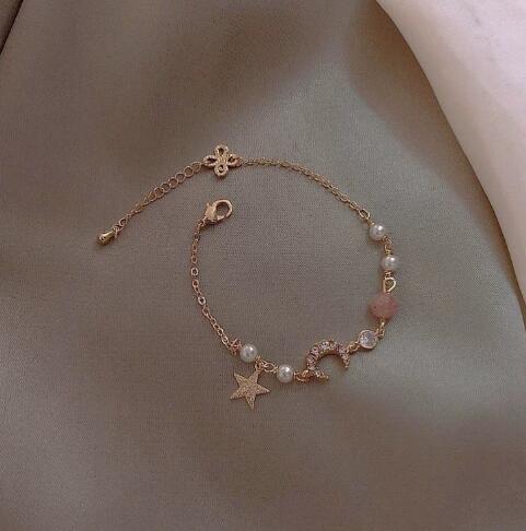 S925 Silver Bracelet with Zirconia, Pearl, Stars & Moon