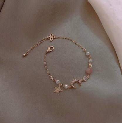 S925 Silver Bracelet with Zirconia, Pearl, Stars & Moon