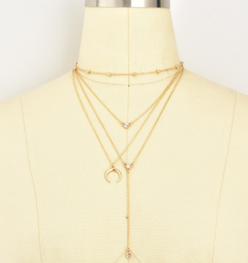 Multi-Layer Necklace with Moon Pendant and Beads