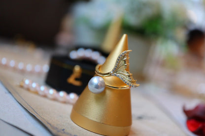 S925 Silver Akoya Pearl Tail Ring for Women
