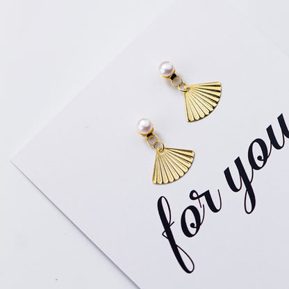 S925 Silver Korean Style Pearl Fan Earrings for Women